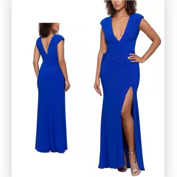 Betsy & Adam NWT Side Slit Long Evening Dress in the color blue Size 4 - Picture 1 of 5